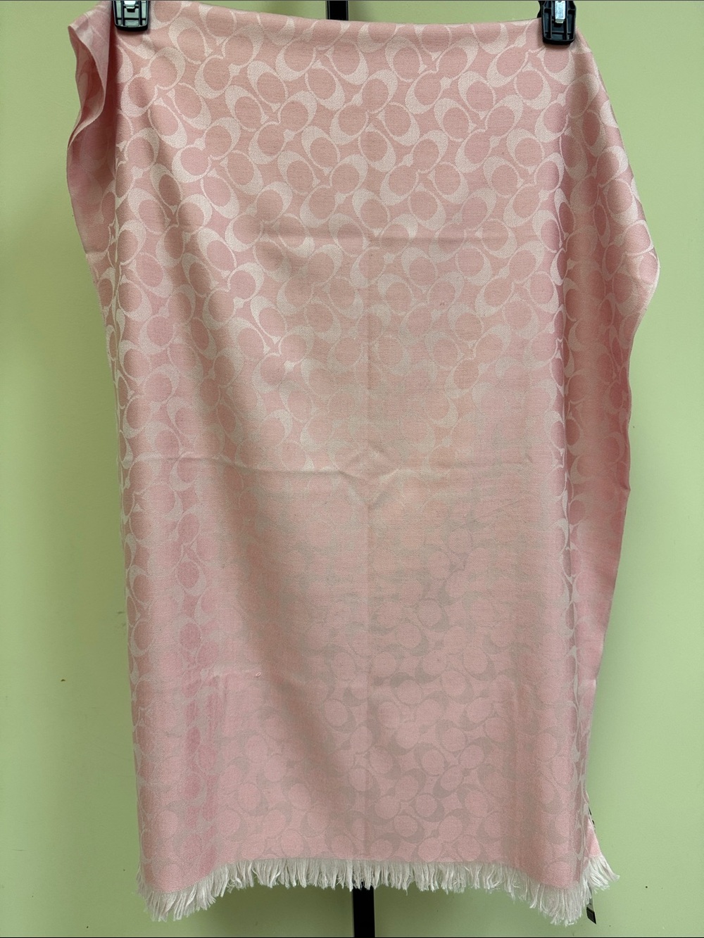 Coach Pink Signature Jacquard Logo Fringe Scarf Wrap
